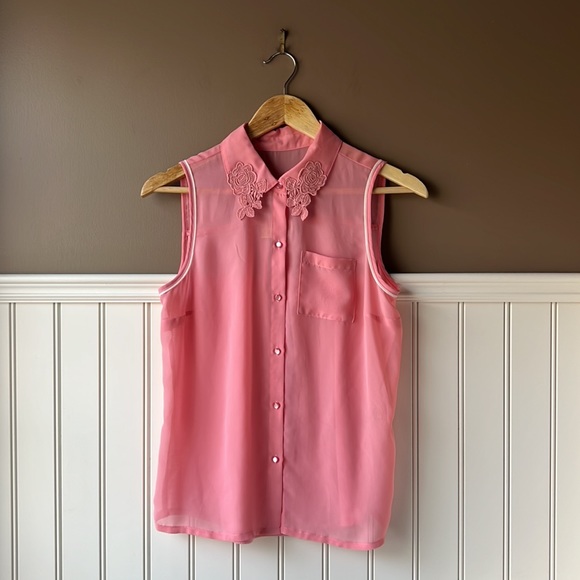 PRINCESS VERA WANG Pink Sleeveless Button Down Blouse Size Medium - Picture 11 of 11